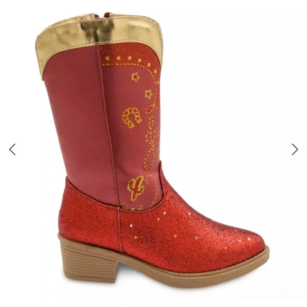 Disney Red and Gold Glitter Cowboy Boots Kids Costume - Picture 2 of 7